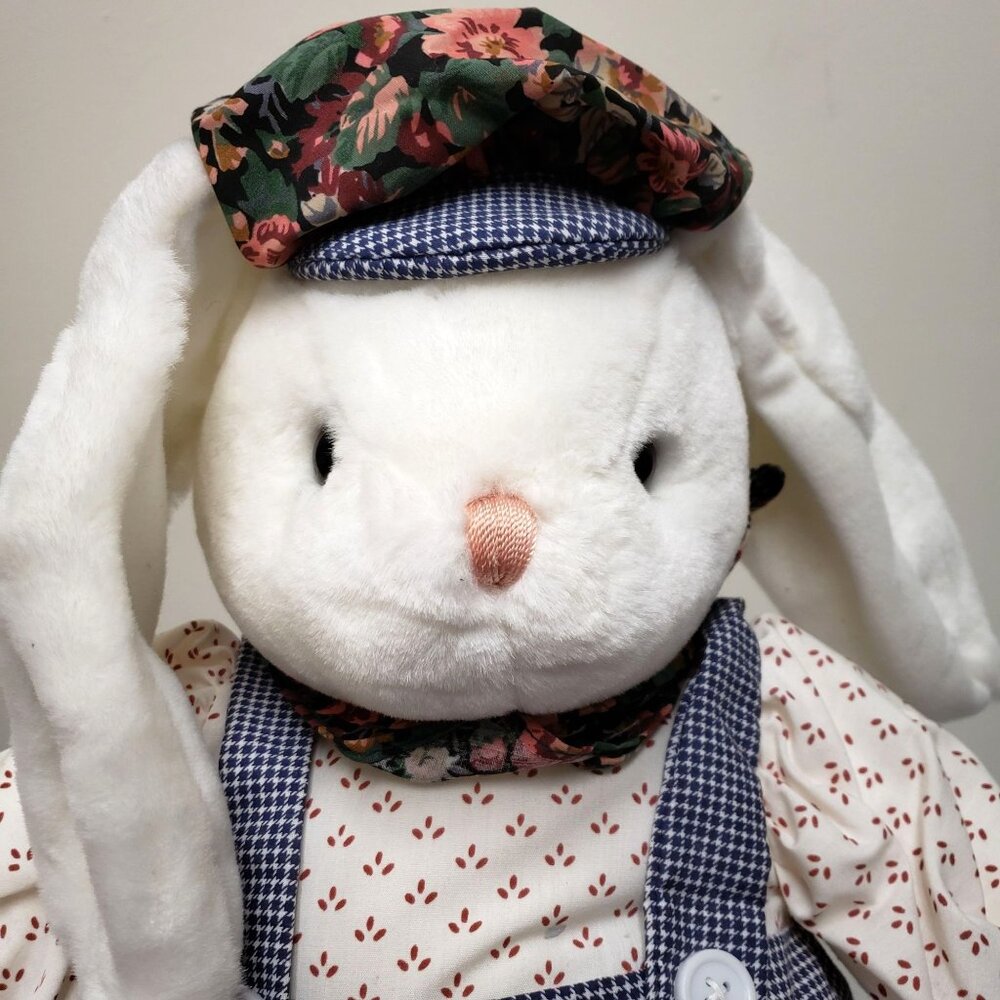 MTY International 18" White Bunny Rabbit Button Overalls Stuffed Animal Plush - Picture 5 of 5